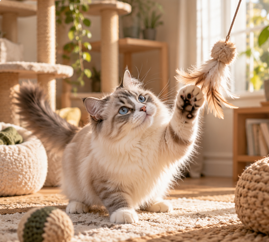 Relaxed cat enjoying a cozy home