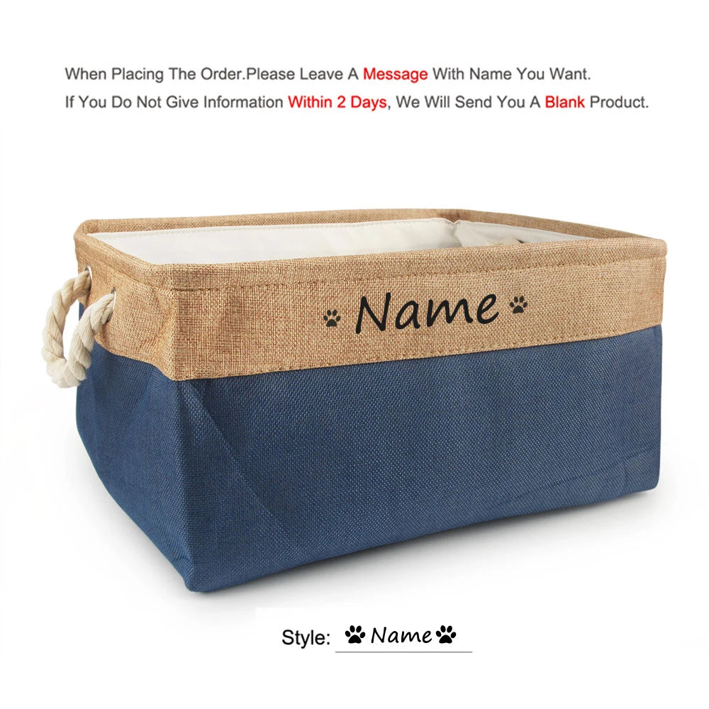 Free Custom Basket Cat Dog Toy Print Name Pet Storage Box DIY Toys Clothes Accessories Foldable Organize Customized