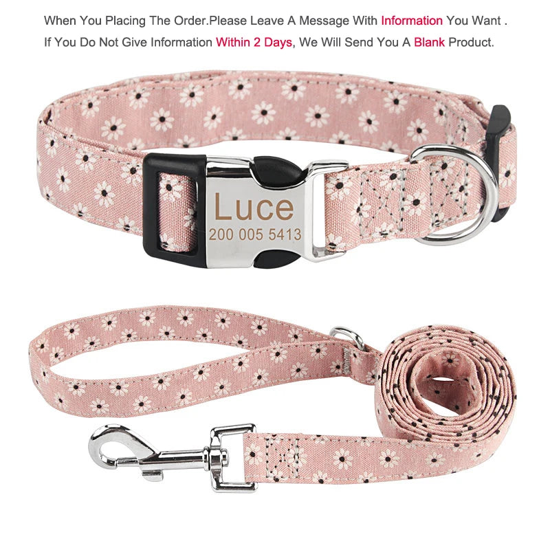 Bohemia Engraved Dog Collar Custom Puppy Cat Leashes Personalized Nameplate ID Pet Collar Leash Set