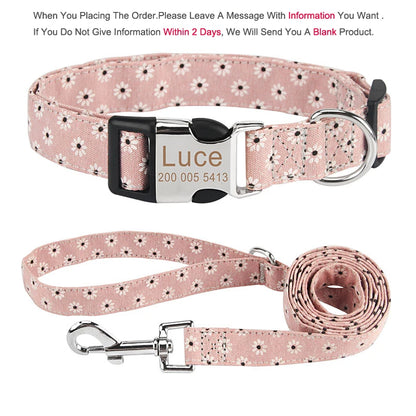Bohemia Engraved Dog Collar Custom Puppy Cat Leashes Personalized Nameplate ID Pet Collar Leash Set