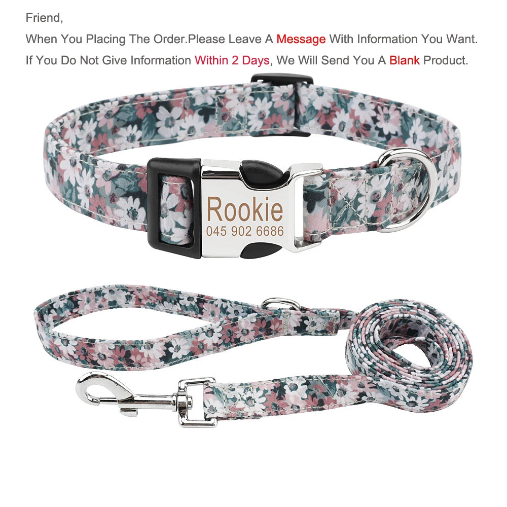 Bohemia Engraved Dog Collar Custom Puppy Cat Leashes Personalized Nameplate ID Pet Collar Leash Set