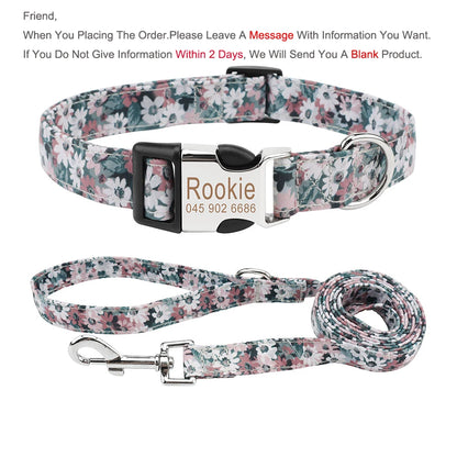 Bohemia Engraved Dog Collar Custom Puppy Cat Leashes Personalized Nameplate ID Pet Collar Leash Set