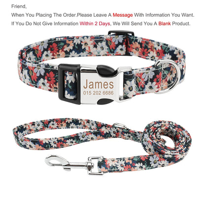 Bohemia Engraved Dog Collar Custom Puppy Cat Leashes Personalized Nameplate ID Pet Collar Leash Set
