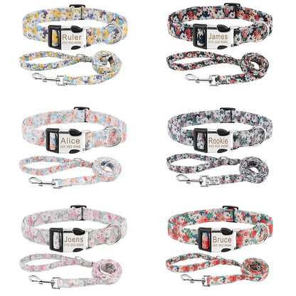 Bohemia Engraved Dog Collar Custom Puppy Cat Leashes Personalized Nameplate ID Pet Collar Leash Set