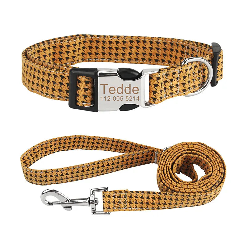 Bohemia Engraved Dog Collar Custom Puppy Cat Leashes Personalized Nameplate ID Pet Collar Leash Set