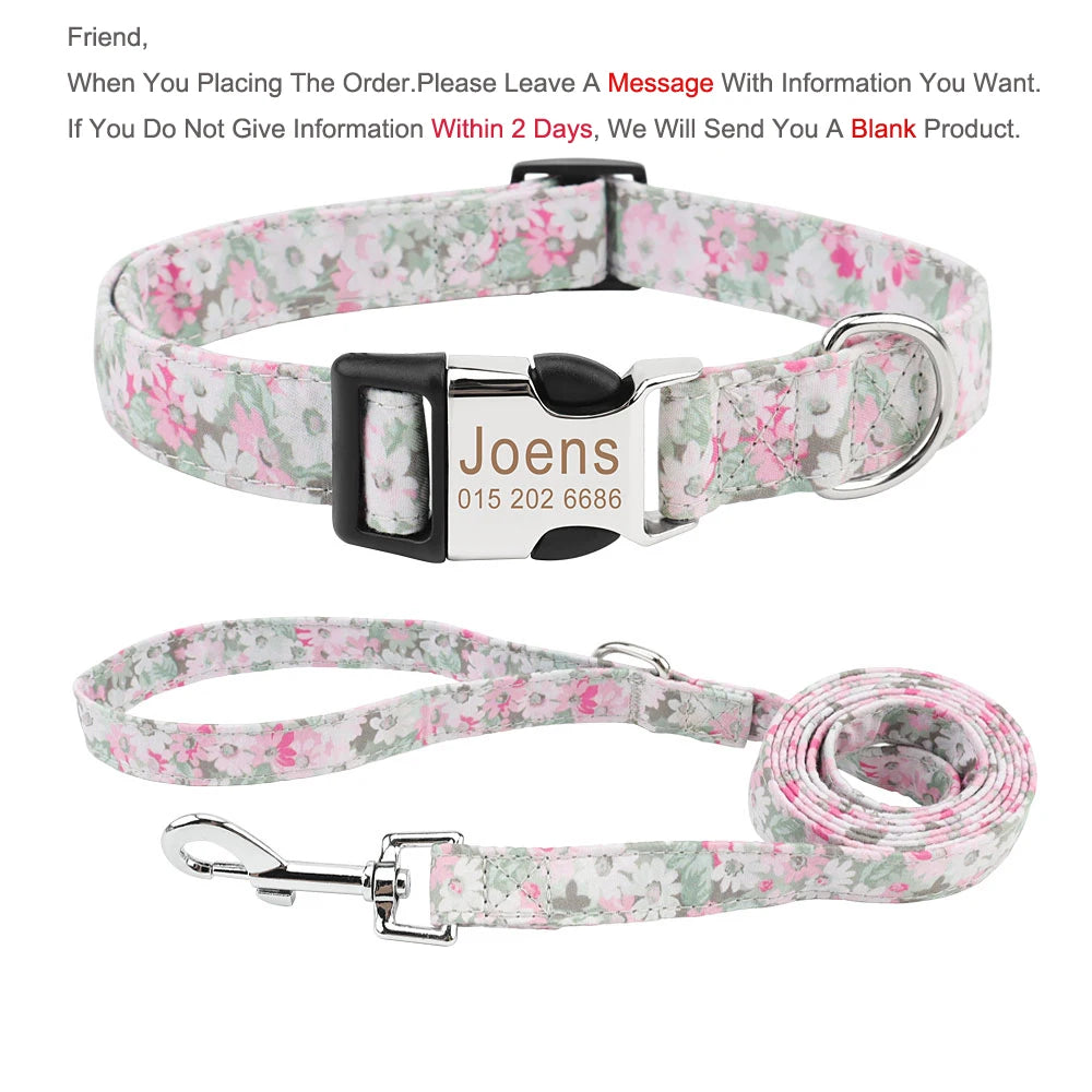 Bohemia Engraved Dog Collar Custom Puppy Cat Leashes Personalized Nameplate ID Pet Collar Leash Set