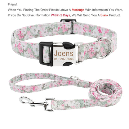 Bohemia Engraved Dog Collar Custom Puppy Cat Leashes Personalized Nameplate ID Pet Collar Leash Set