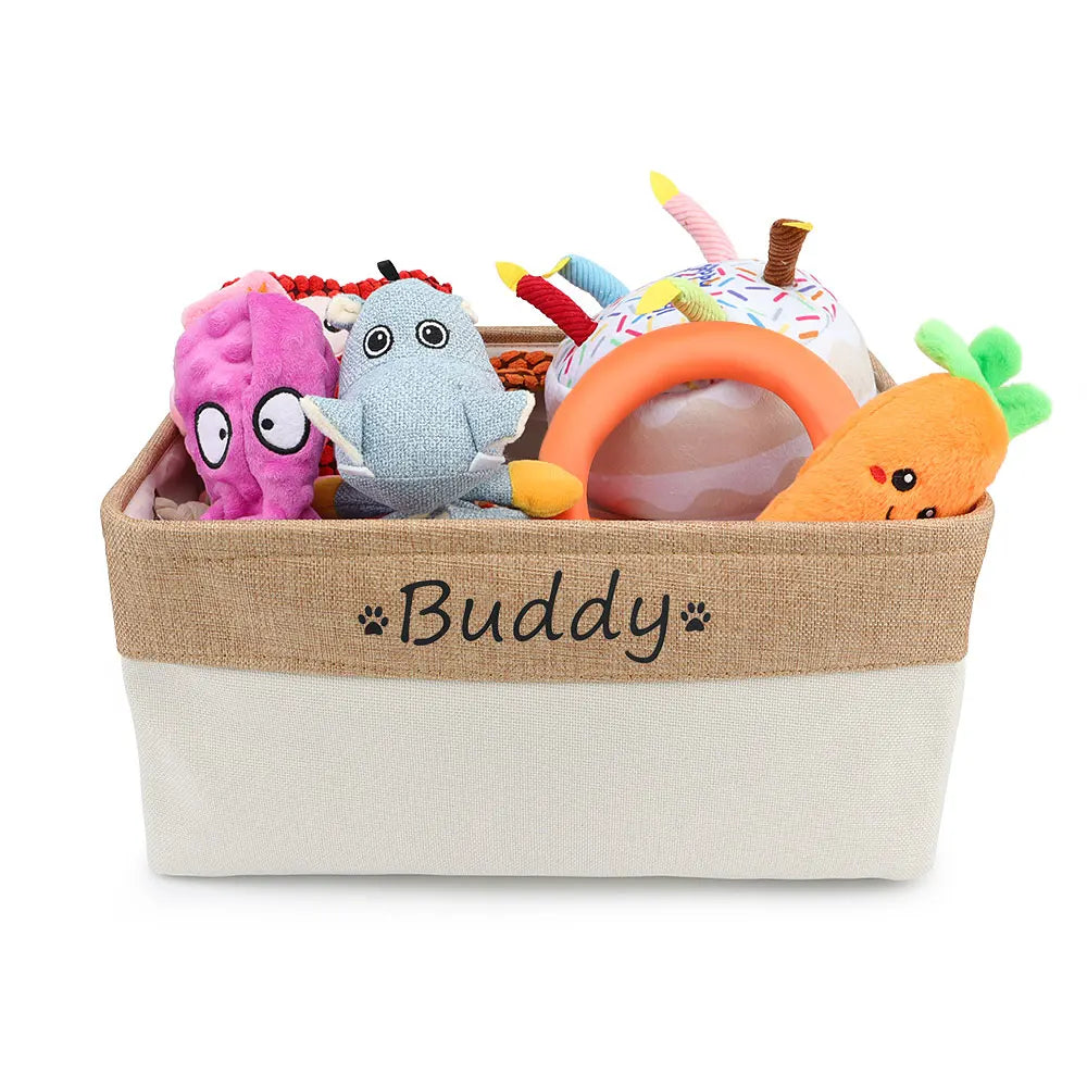 Free Custom Basket Cat Dog Toy Print Name Pet Storage Box DIY Toys Clothes Accessories Foldable Organize Customized