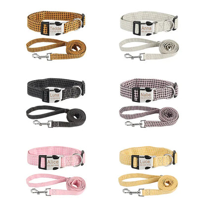 Bohemia Engraved Dog Collar Custom Puppy Cat Leashes Personalized Nameplate ID Pet Collar Leash Set