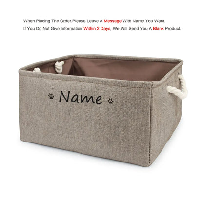 S/M/L Custom Name Pet Toy Basket Cat Dog Foldable Box Print Storage Baskets For Clothes Pets Accessories