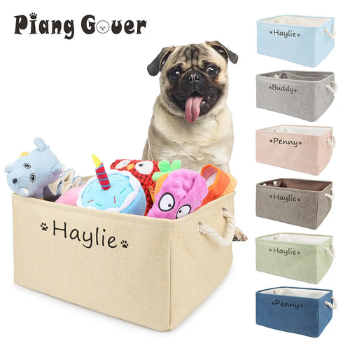 S/M/L Custom Name Pet Toy Basket Cat Dog Foldable Box Print Storage Baskets For Clothes Pets Accessories