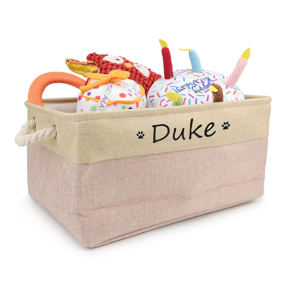 DIY Personalized Cat Dog Clothes Container Pet Toy Basket Foldable Box Bin Print Storage For Custom Name