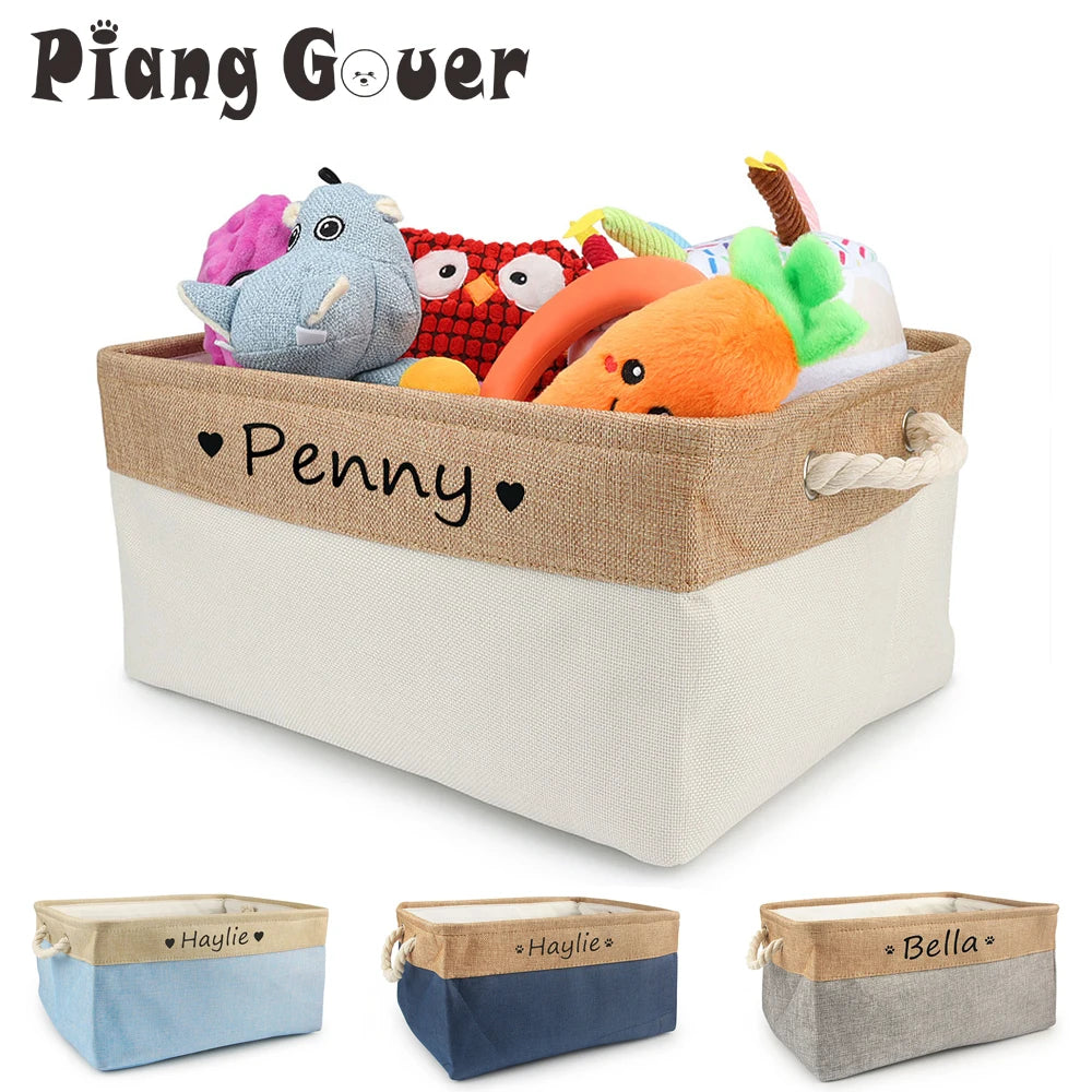 Free Custom Basket Cat Dog Toy Print Name Pet Storage Box DIY Toys Clothes Accessories Foldable Organize Customized