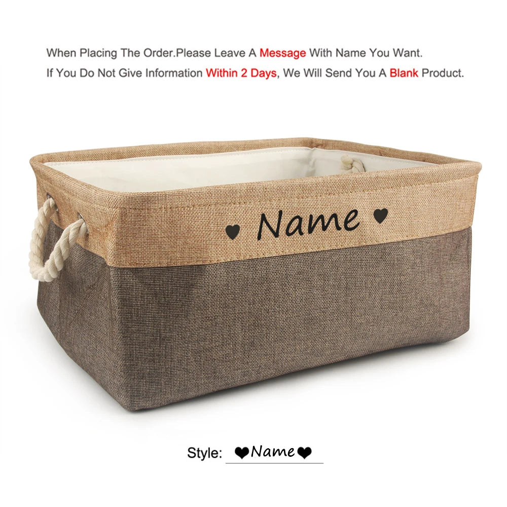 Free Custom Basket Cat Dog Toy Print Name Pet Storage Box DIY Toys Clothes Accessories Foldable Organize Customized