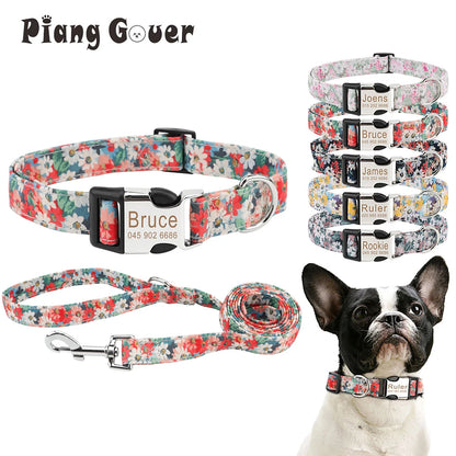 Bohemia Engraved Dog Collar Custom Puppy Cat Leashes Personalized Nameplate ID Pet Collar Leash Set