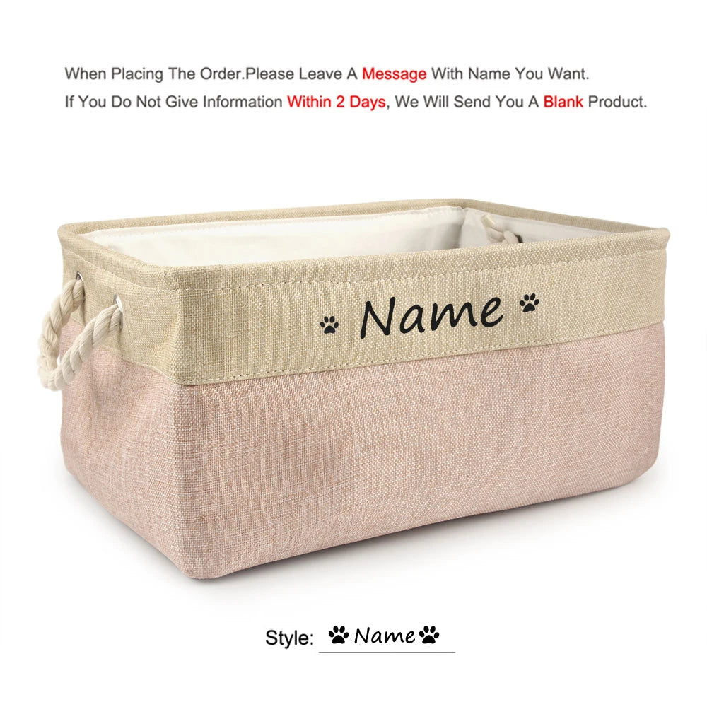 Free Custom Basket Cat Dog Toy Print Name Pet Storage Box DIY Toys Clothes Accessories Foldable Organize Customized
