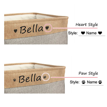 Free Custom Basket Cat Dog Toy Print Name Pet Storage Box DIY Toys Clothes Accessories Foldable Organize Customized