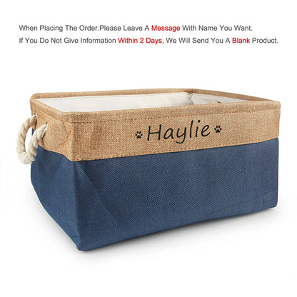 DIY Personalized Cat Dog Clothes Container Pet Toy Basket Foldable Box Bin Print Storage For Custom Name