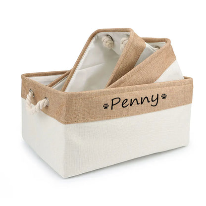 DIY Personalized Cat Dog Clothes Container Pet Toy Basket Foldable Box Bin Print Storage For Custom Name
