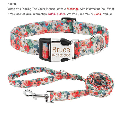 Bohemia Engraved Dog Collar Custom Puppy Cat Leashes Personalized Nameplate ID Pet Collar Leash Set