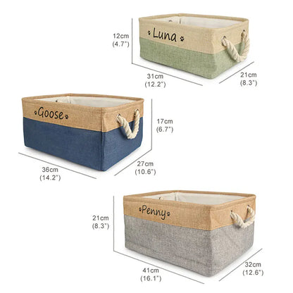 DIY Personalized Cat Dog Clothes Container Pet Toy Basket Foldable Box Bin Print Storage For Custom Name
