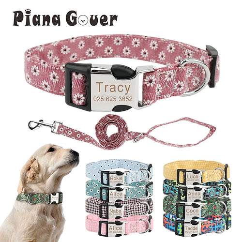 Bohemia Engraved Dog Collar Custom Puppy Cat Leashes Personalized Nameplate ID Pet Collar Leash Set