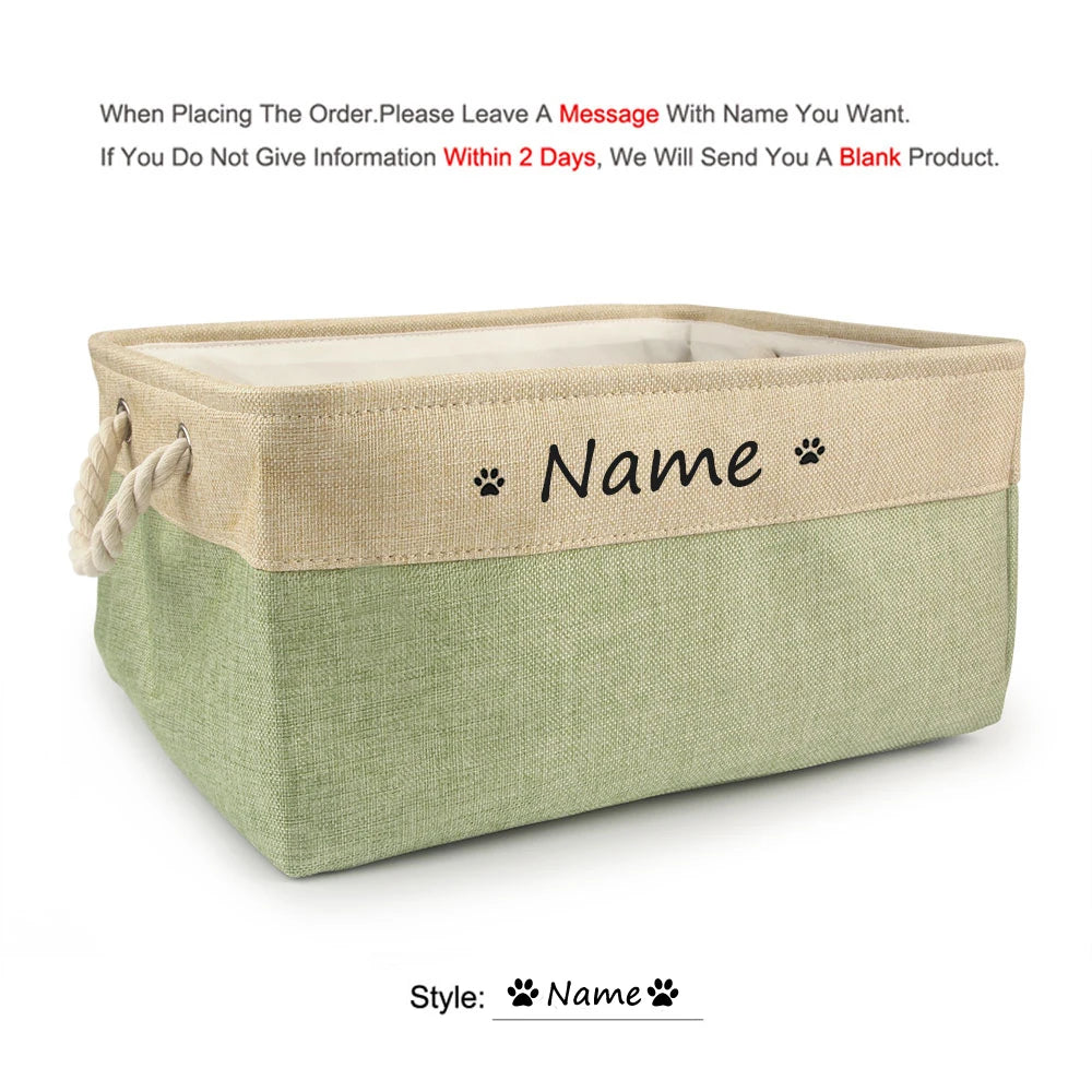 Free Custom Basket Cat Dog Toy Print Name Pet Storage Box DIY Toys Clothes Accessories Foldable Organize Customized
