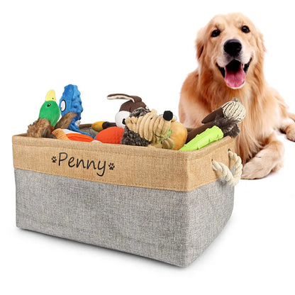 Custom Name Dog Toy Basket Cat Pet Foldable Box Print Personalized ID Storage Baskets For Clothes Pet Accessories