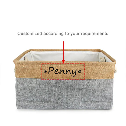 Custom Name Dog Toy Basket Cat Pet Foldable Box Print Personalized ID Storage Baskets For Clothes Pet Accessories