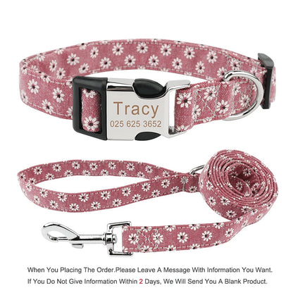Bohemia Engraved Dog Collar Custom Puppy Cat Leashes Personalized Nameplate ID Pet Collar Leash Set