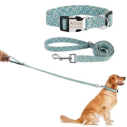 Bohemia Engraved Dog Collar Custom Puppy Cat Leashes Personalized Nameplate ID Pet Collar Leash Set