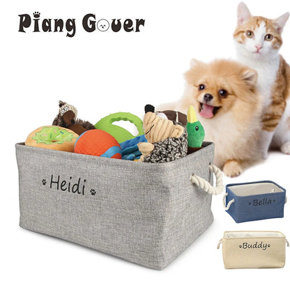 S/M/L Custom Name Pet Toy Basket Cat Dog Foldable Box Print Storage Baskets For Clothes Pets Accessories