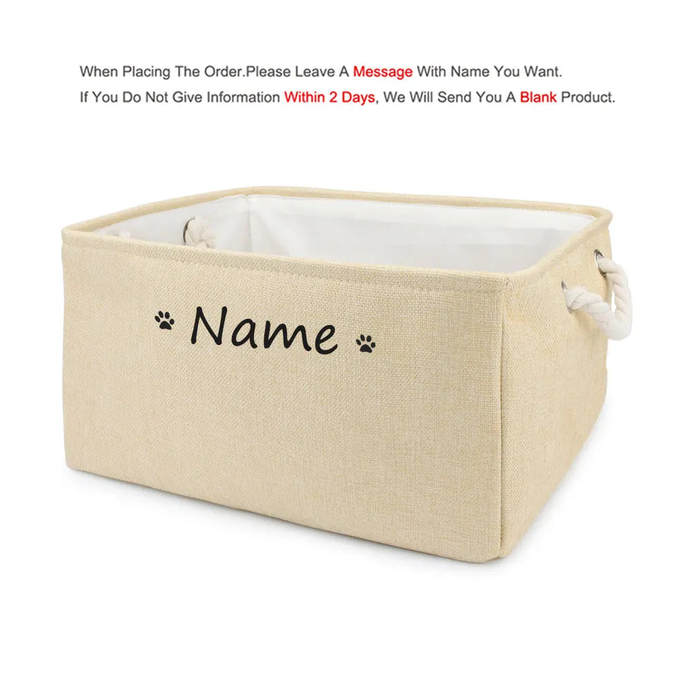 S/M/L Custom Name Pet Toy Basket Cat Dog Foldable Box Print Storage Baskets For Clothes Pets Accessories