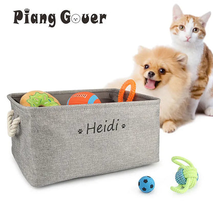 S/M/L Custom Name Pet Toy Basket Cat Dog Foldable Box Print Storage Baskets For Clothes Pets Accessories