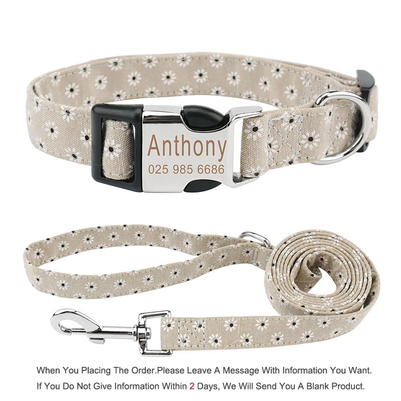 Bohemia Engraved Dog Collar Custom Puppy Cat Leashes Personalized Nameplate ID Pet Collar Leash Set
