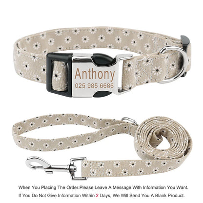 Bohemia Engraved Dog Collar Custom Puppy Cat Leashes Personalized Nameplate ID Pet Collar Leash Set