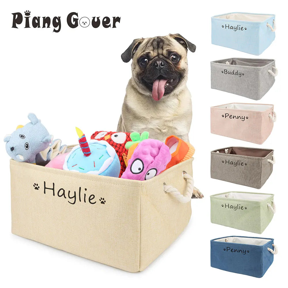 S/M/L Custom Name Pet Toy Basket Cat Dog Foldable Box Print Storage Baskets For Clothes Pets Accessories