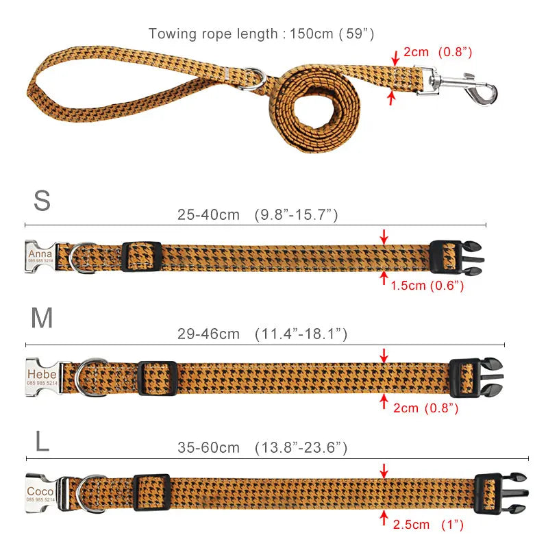 Bohemia Engraved Dog Collar Custom Puppy Cat Leashes Personalized Nameplate ID Pet Collar Leash Set
