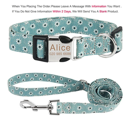 Bohemia Engraved Dog Collar Custom Puppy Cat Leashes Personalized Nameplate ID Pet Collar Leash Set