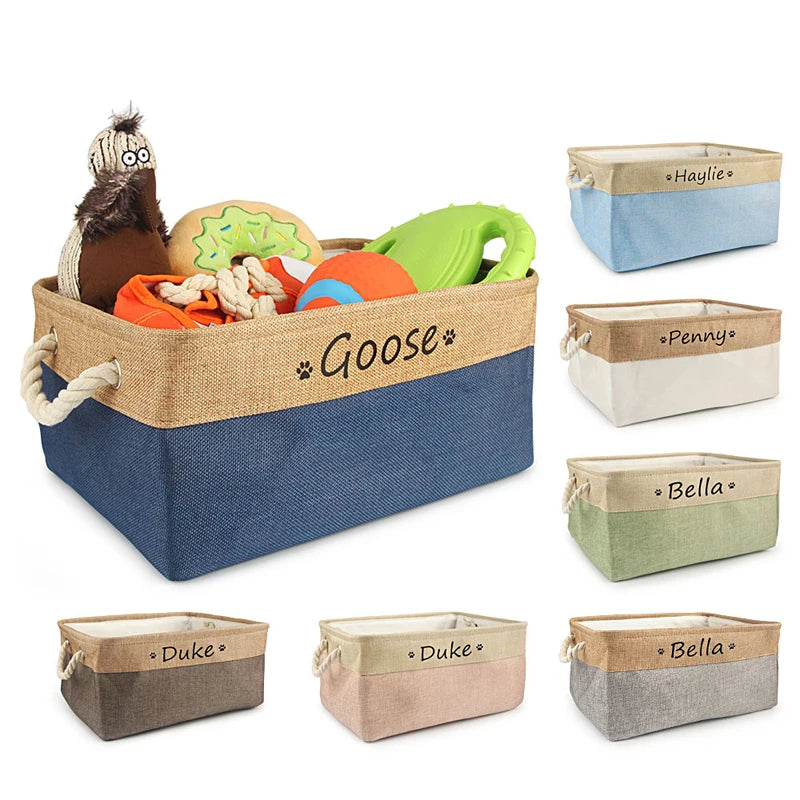 Custom Name Dog Toy Basket Cat Pet Foldable Box Print Personalized ID Storage Baskets For Clothes Pet Accessories