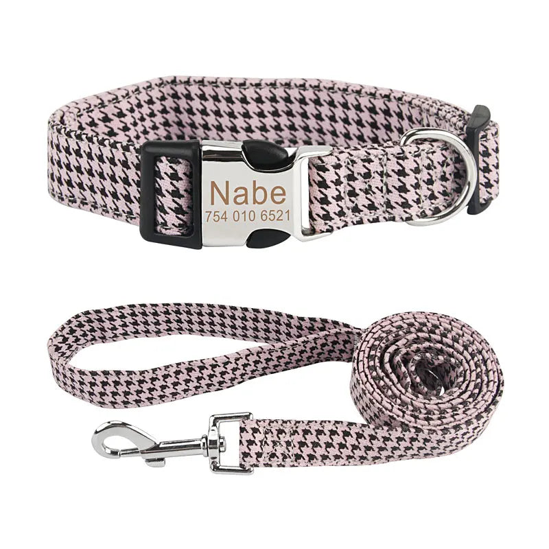 Bohemia Engraved Dog Collar Custom Puppy Cat Leashes Personalized Nameplate ID Pet Collar Leash Set