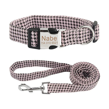 Bohemia Engraved Dog Collar Custom Puppy Cat Leashes Personalized Nameplate ID Pet Collar Leash Set