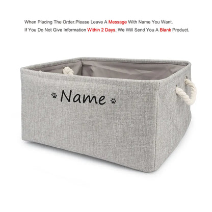 S/M/L Custom Name Pet Toy Basket Cat Dog Foldable Box Print Storage Baskets For Clothes Pets Accessories