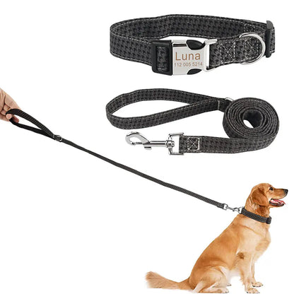 Bohemia Engraved Dog Collar Custom Puppy Cat Leashes Personalized Nameplate ID Pet Collar Leash Set