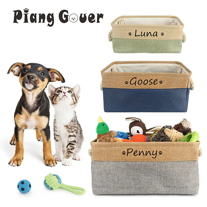 Free Custom Basket Cat Dog Toy Print Name Pet Storage Box DIY Toys Clothes Accessories Foldable Organize Customized