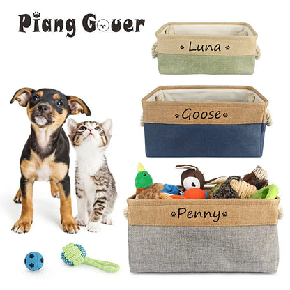 Free Custom Basket Cat Dog Toy Print Name Pet Storage Box DIY Toys Clothes Accessories Foldable Organize Customized