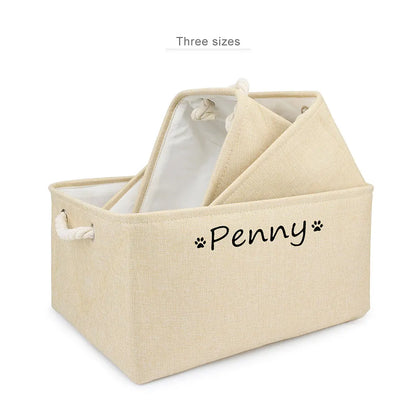 S/M/L Custom Name Pet Toy Basket Cat Dog Foldable Box Print Storage Baskets For Clothes Pets Accessories
