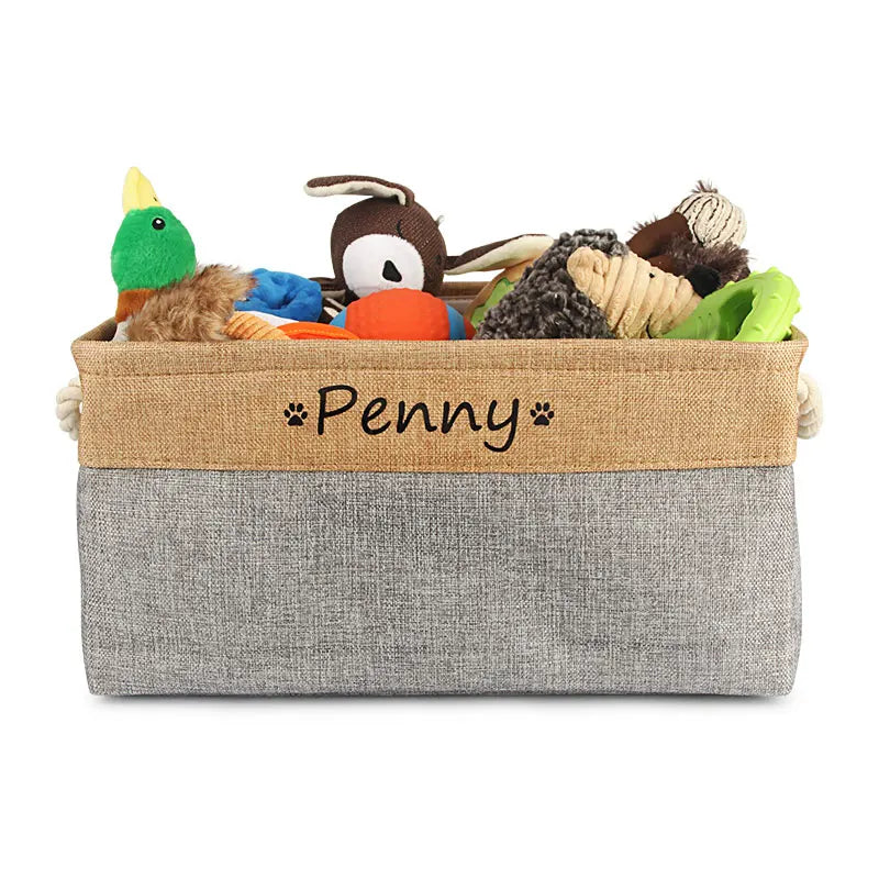 Custom Name Dog Toy Basket Cat Pet Foldable Box Print Personalized ID Storage Baskets For Clothes Pet Accessories