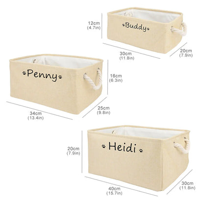 S/M/L Custom Name Pet Toy Basket Cat Dog Foldable Box Print Storage Baskets For Clothes Pets Accessories
