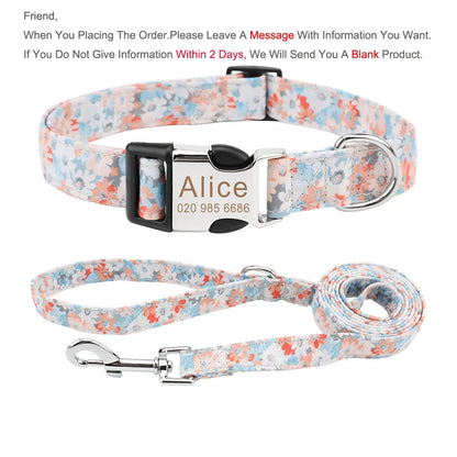 Bohemia Engraved Dog Collar Custom Puppy Cat Leashes Personalized Nameplate ID Pet Collar Leash Set